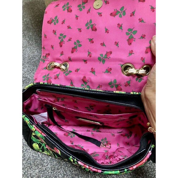 Betsey Johnson Shoulder Bag Roses Hearts Gold Chain Faux Leather Purse - Picture 5 of 7